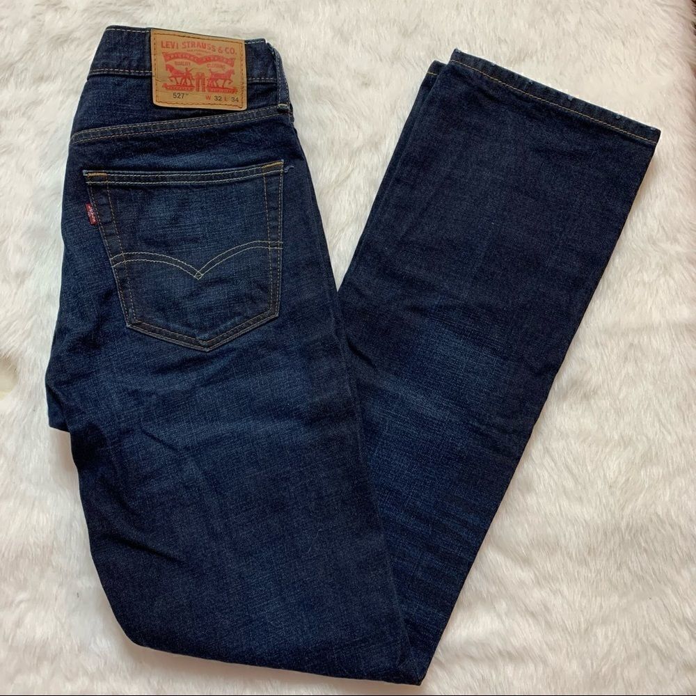 Levis Mens 527 Slim Bootcut Fit Jeans 2 Way Stretch Below Waist 32X34 Dark Wash